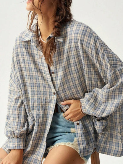 Chemise à carreaux ample boutonnée pour femme – vue 1