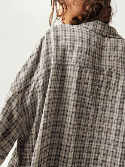 Chemise à carreaux ample boutonnée pour femme – vue 10