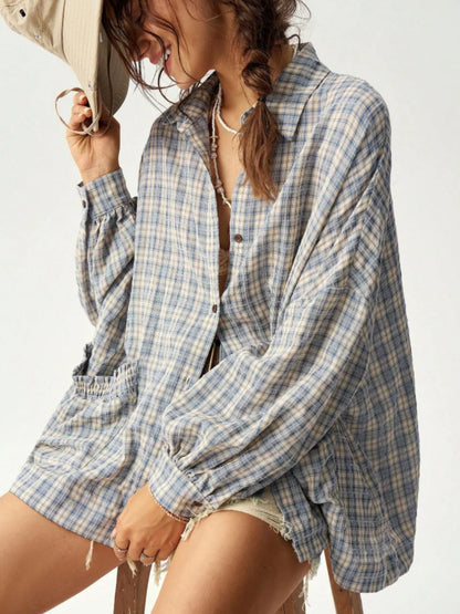 Chemise à carreaux ample boutonnée pour femme – vue 2