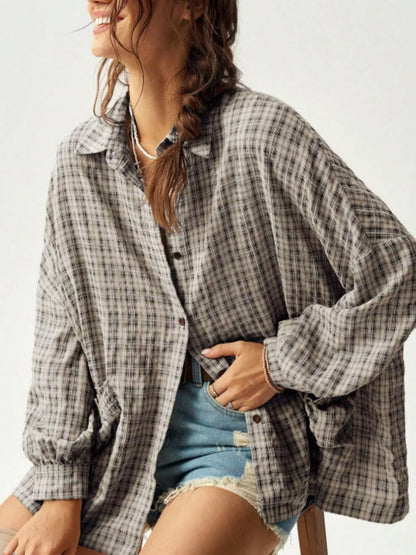 Chemise à carreaux ample boutonnée pour femme – vue 8