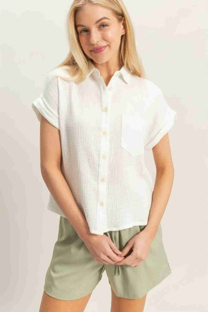 Chemise Femme Manches Retroussées Boutonnée - Coton Léger by CCWHOLESALECLOTHING