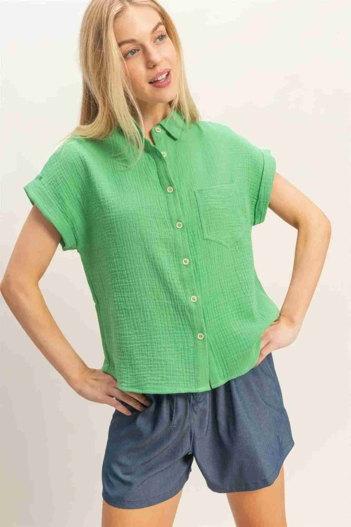 Chemise Femme Manches Retroussées Boutonnée - Coton Léger by CCWHOLESALECLOTHING