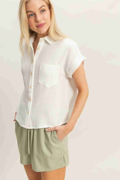 Chemise Femme Manches Retroussées Boutonnée - Coton Léger by CCWHOLESALECLOTHING