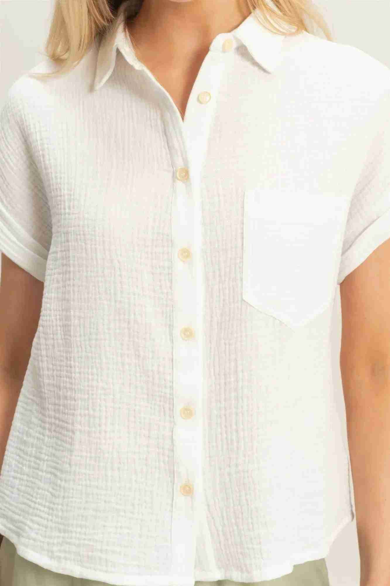 Chemise Femme Manches Retroussées Boutonnée - Coton Léger by CCWHOLESALECLOTHING