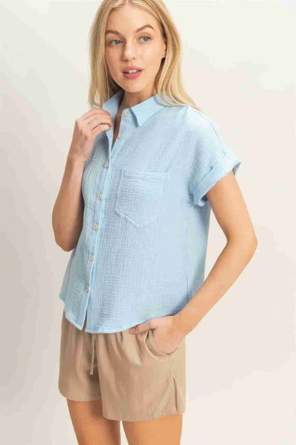 Chemise Femme Manches Retroussées Boutonnée - Coton Léger by CCWHOLESALECLOTHING
