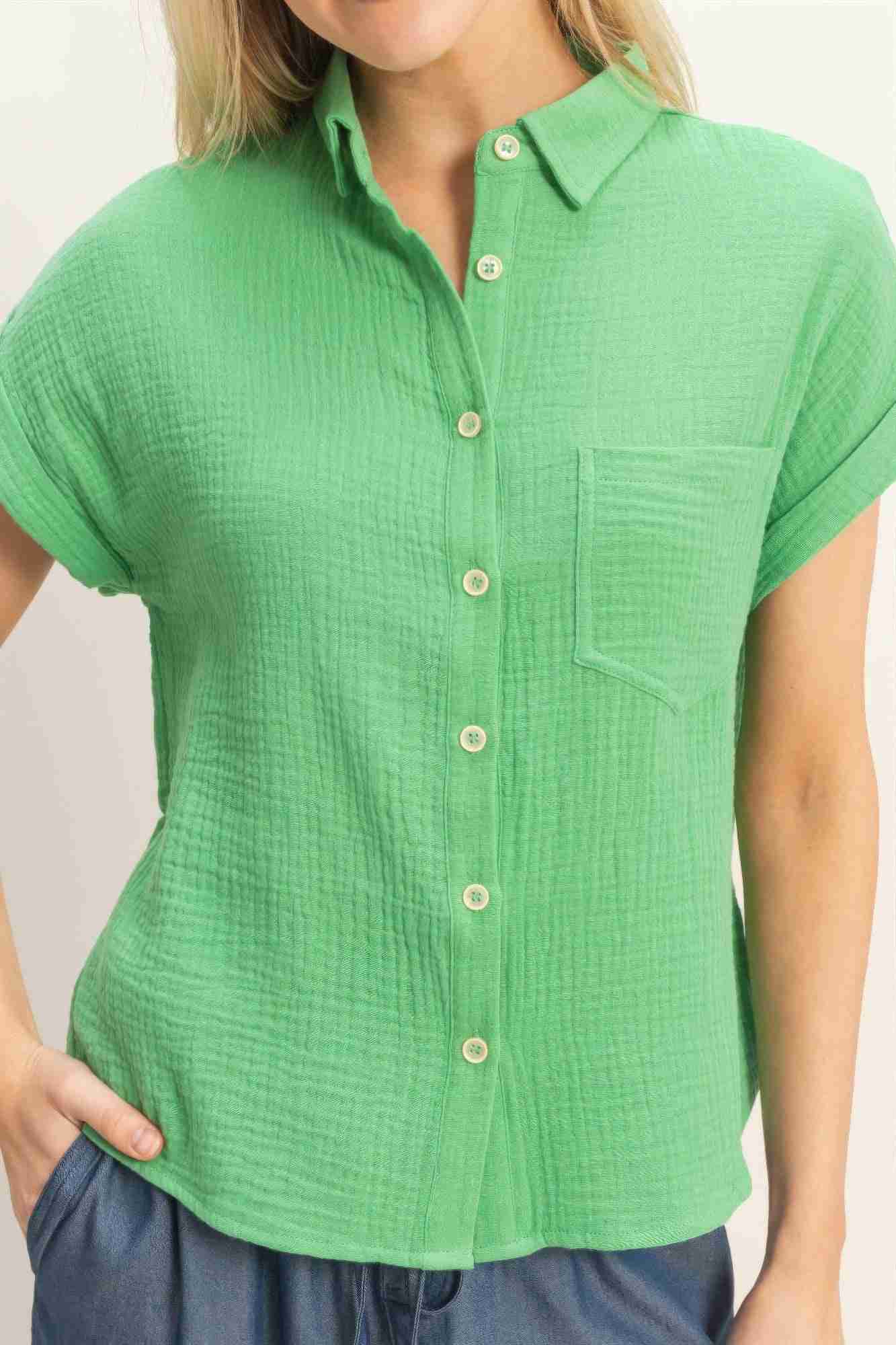 Chemise Femme Manches Retroussées Boutonnée - Coton Léger by CCWHOLESALECLOTHING