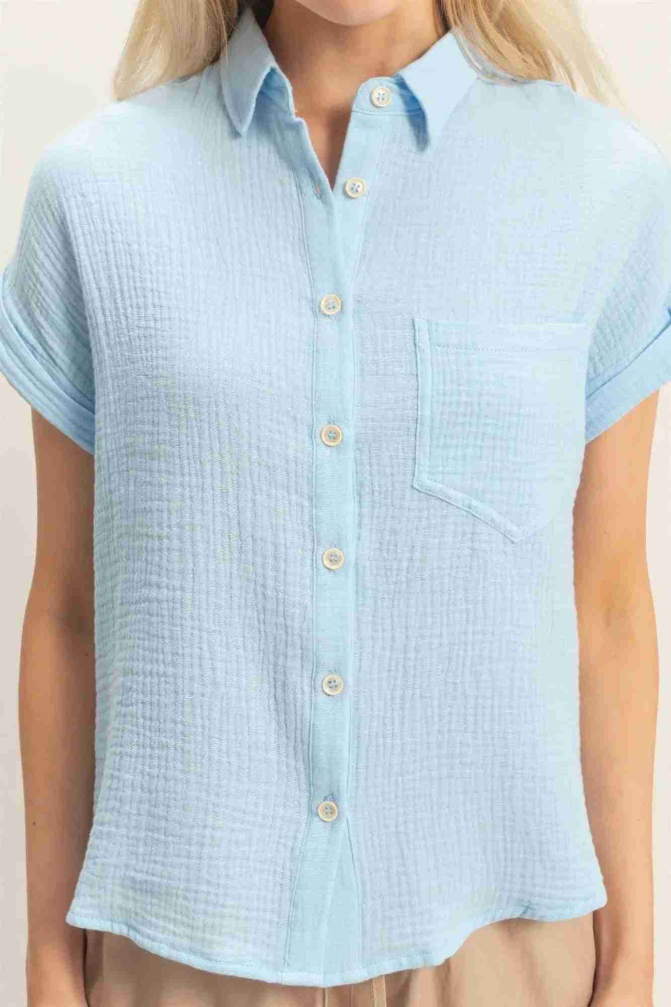 Chemise Femme Manches Retroussées Boutonnée - Coton Léger by CCWHOLESALECLOTHING