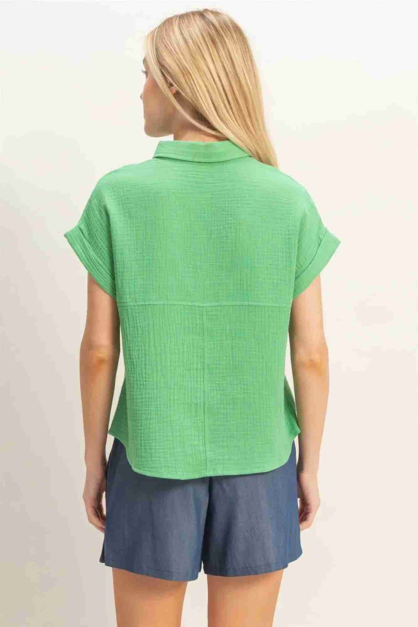 Chemise Femme Manches Retroussées Boutonnée - Coton Léger by CCWHOLESALECLOTHING
