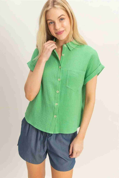 Chemise Femme Manches Retroussées Boutonnée - Coton Léger by CCWHOLESALECLOTHING