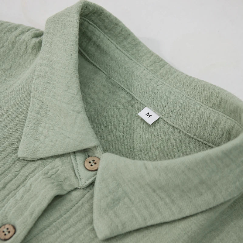 Chemisier en gaze de coton à manches longues, boutonné et ample pour femme – vue 4