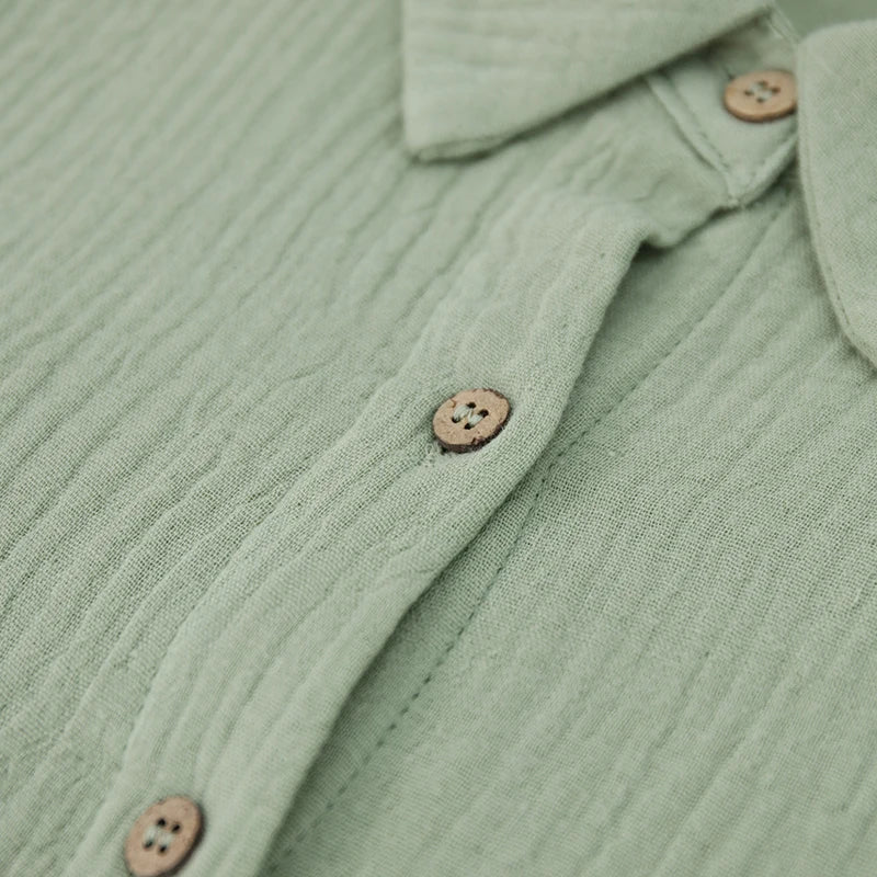Chemisier en gaze de coton à manches longues, boutonné et ample pour femme – vue 5