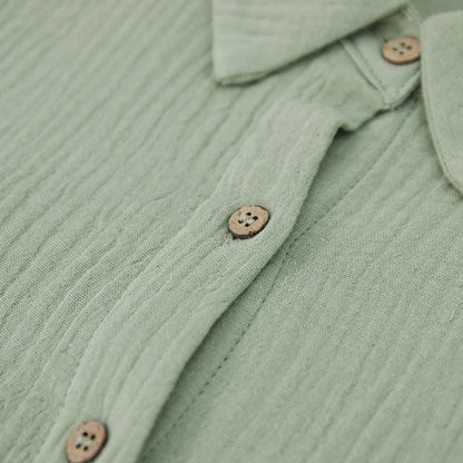 Chemisier en gaze de coton à manches longues, boutonné et ample pour femme – vue 5