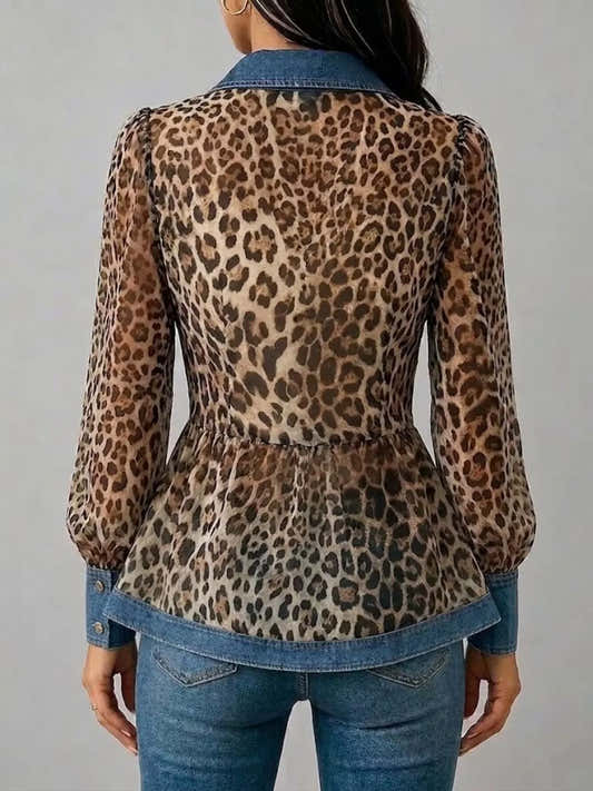Chemisier léopard boutonné à basque, grande taille, pour femme – vue 2