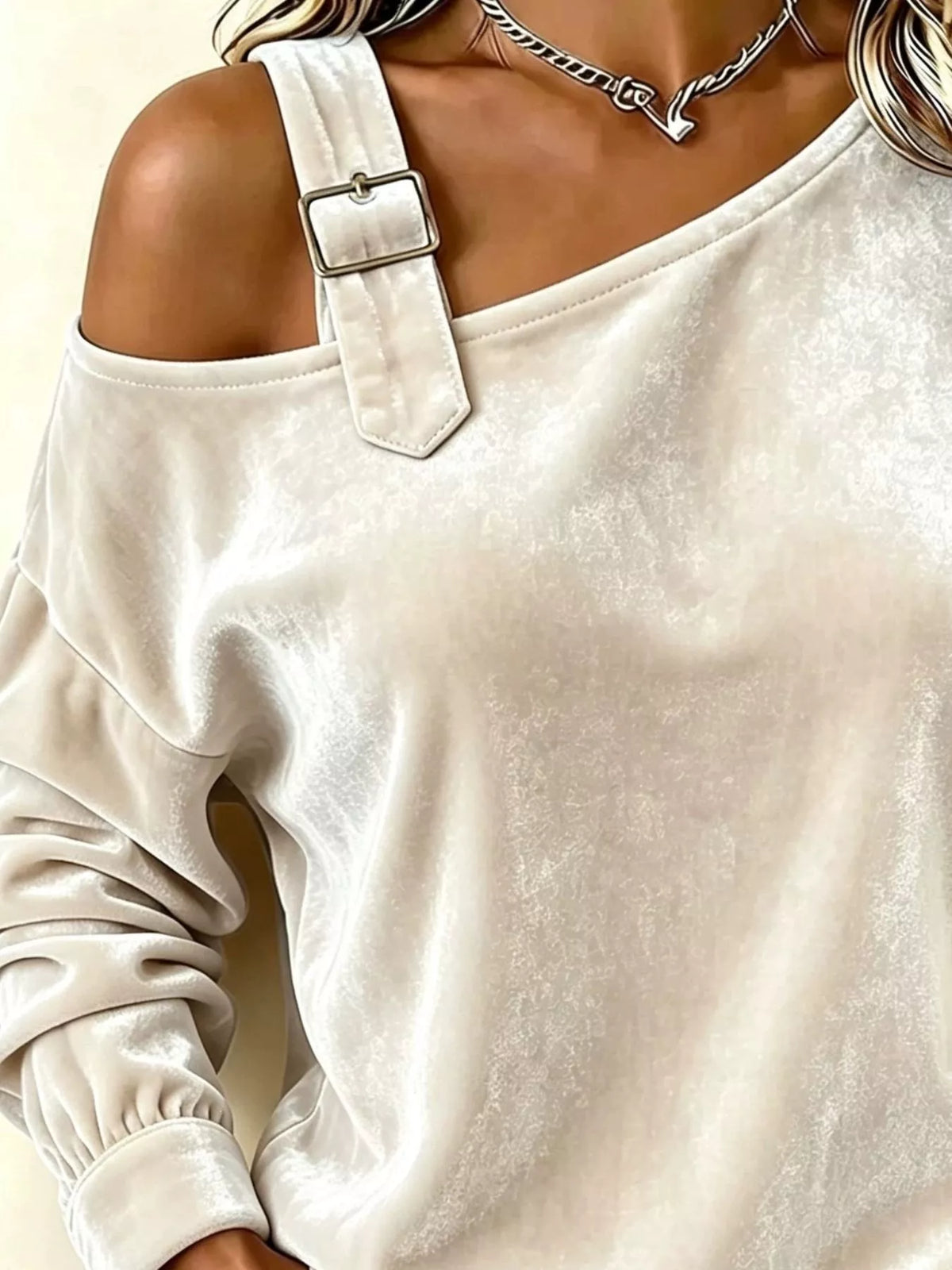 Chemisier en velours à col asymétrique et boucle pour femme – vue 5