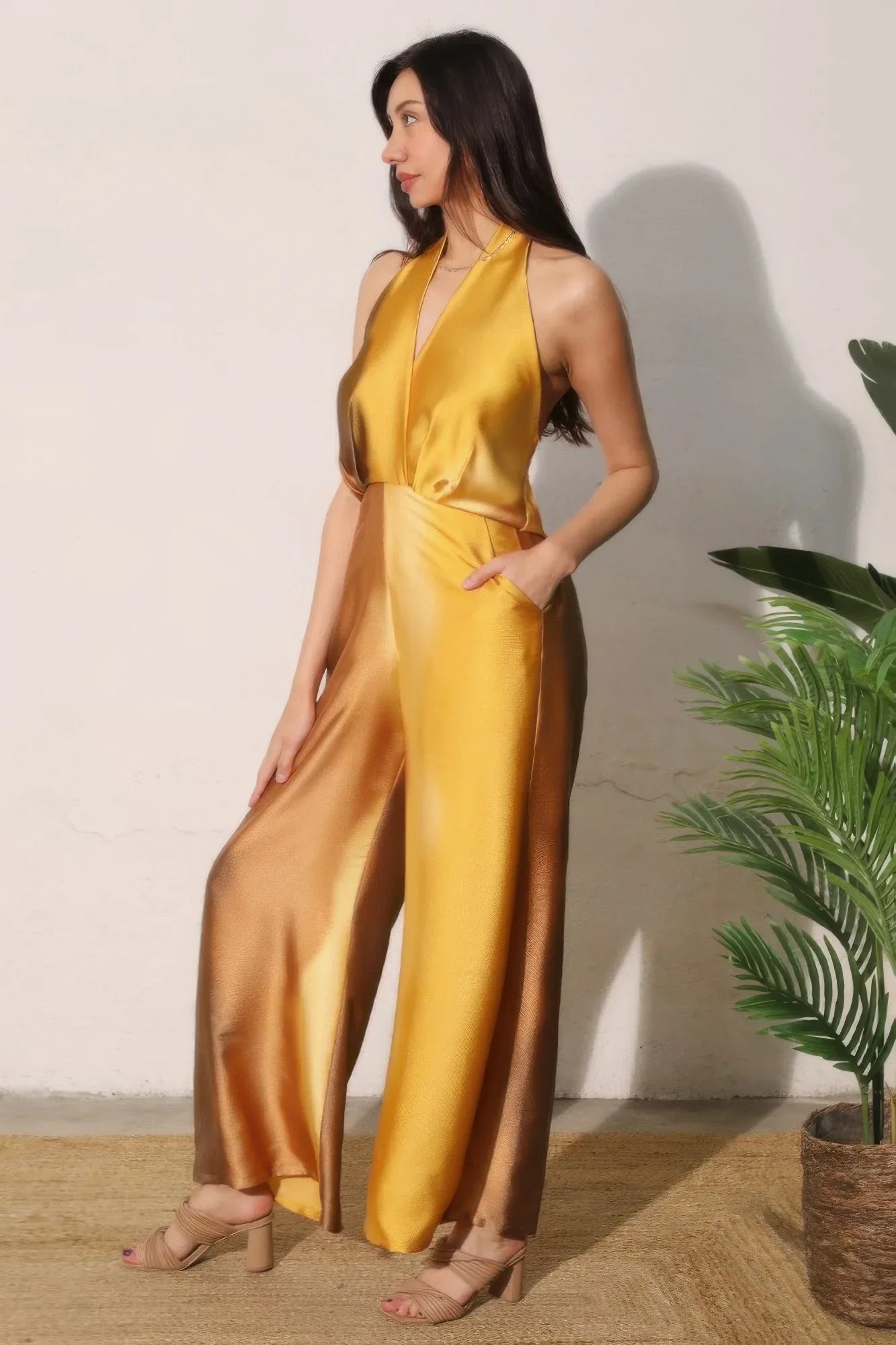 Combinaison Pantalon Satin Femme Ombrée Halter by Tyche