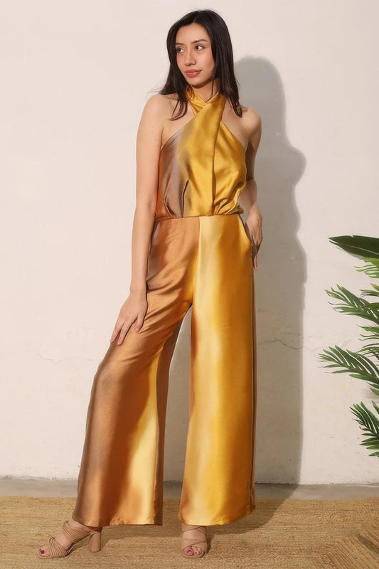 Combinaison Pantalon Satin Femme Ombrée Halter Oléna-Fashion