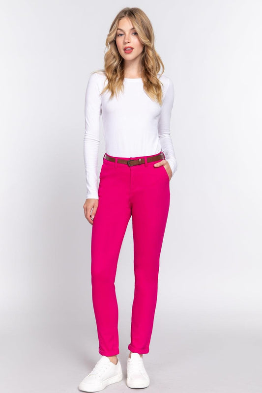 Cotton-span Twill Belted Long Pants - Premium Pant - Shop now at Oléna-Fashion