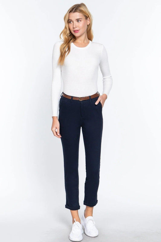Cotton-span Twill Belted Long Pants - Premium Pant - Shop now at Oléna-Fashion