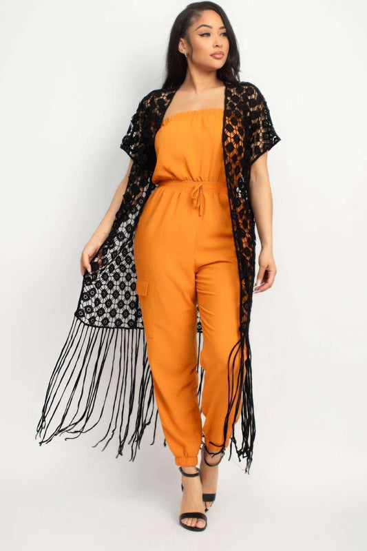 Crocheted Open-front Fringe Kimono - Premium  - Shop now at Oléna-Fashion