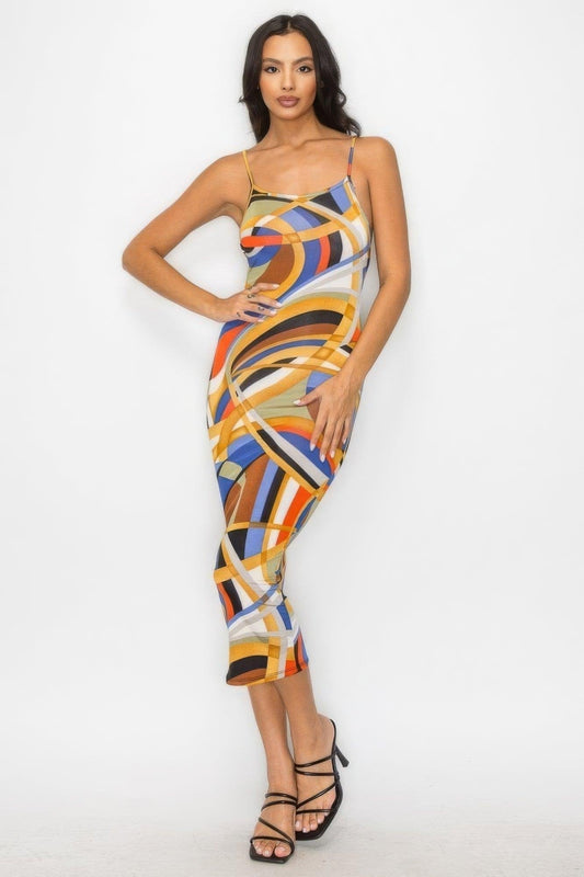 Crossed Back Marble Print Multicolor Midi Dress - Premium  - Shop now at Oléna-Fashion