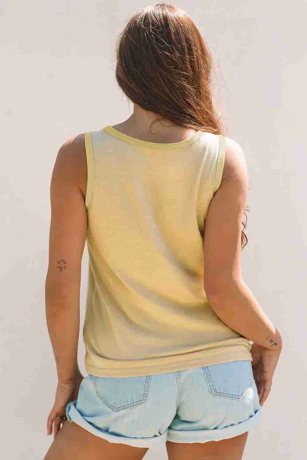 Débardeur femme jaune pâle col rond au dos, sans manches