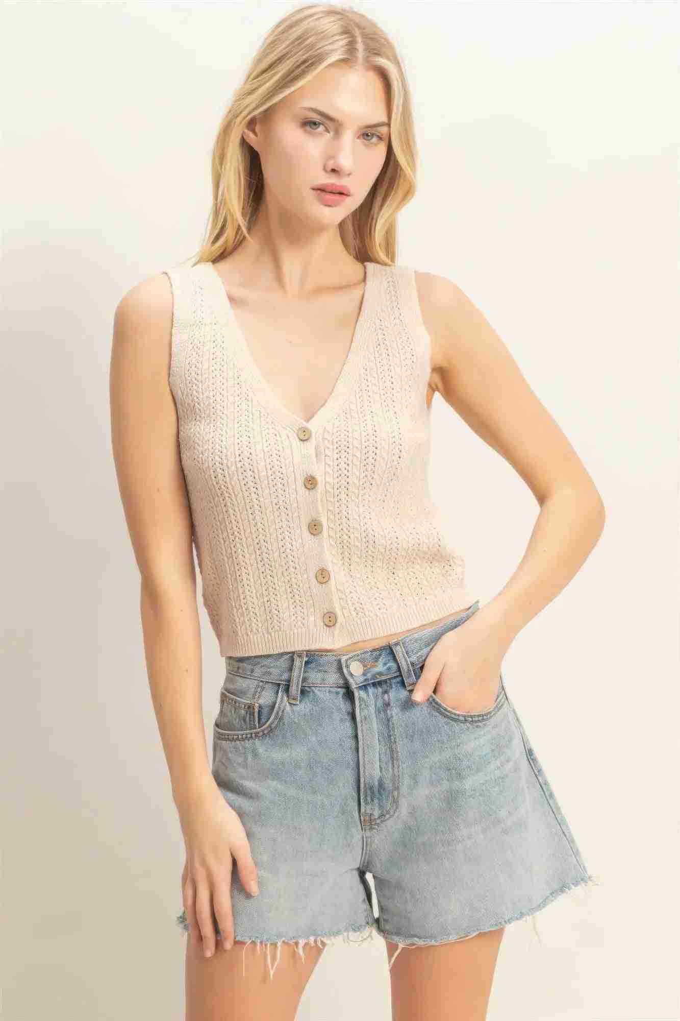 Débardeur Femme Col V Maille Côtelée - Coton Acrylique by CCWHOLESALECLOTHING