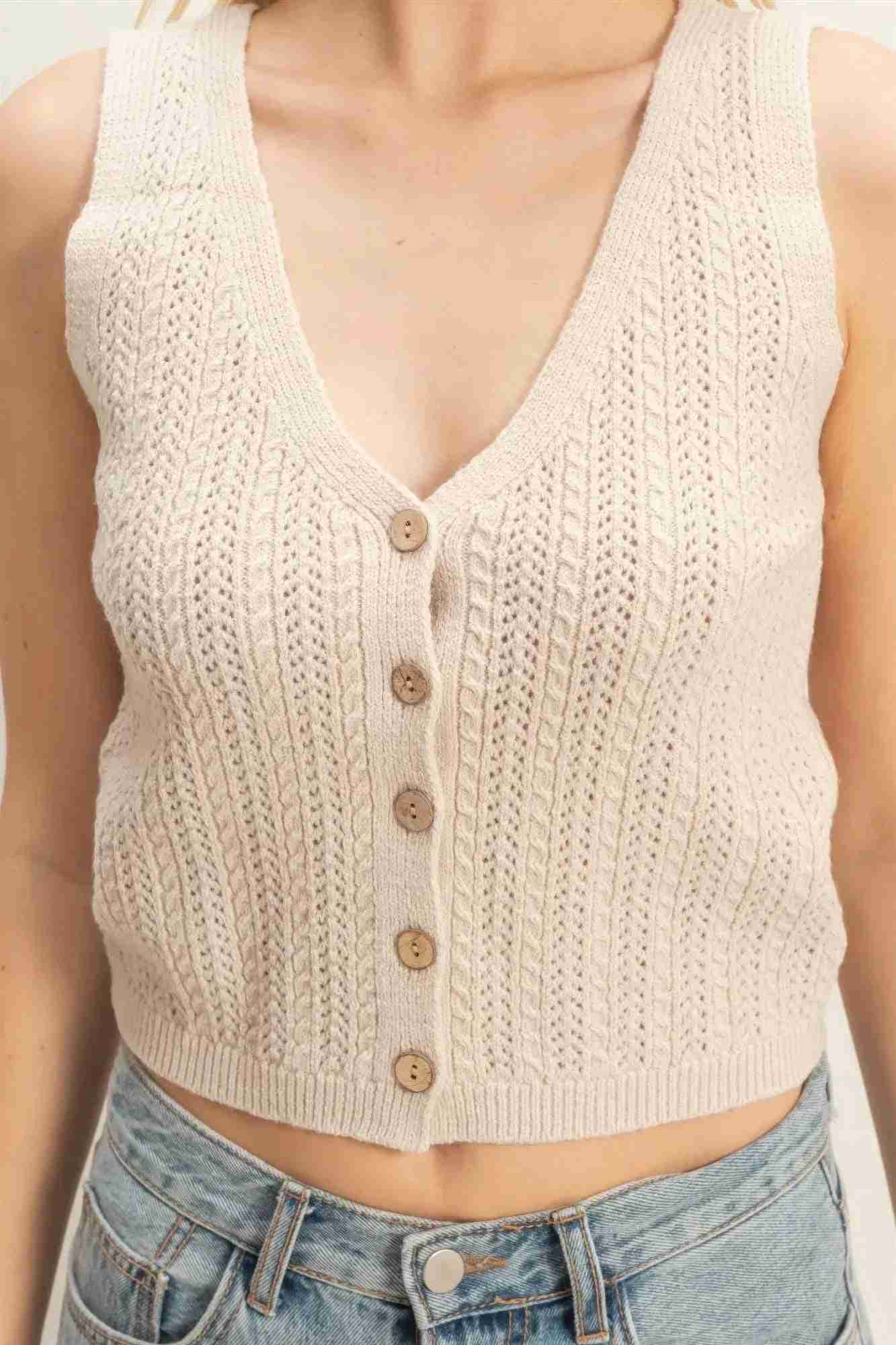 Débardeur Femme Col V Maille Côtelée - Coton Acrylique by CCWHOLESALECLOTHING
