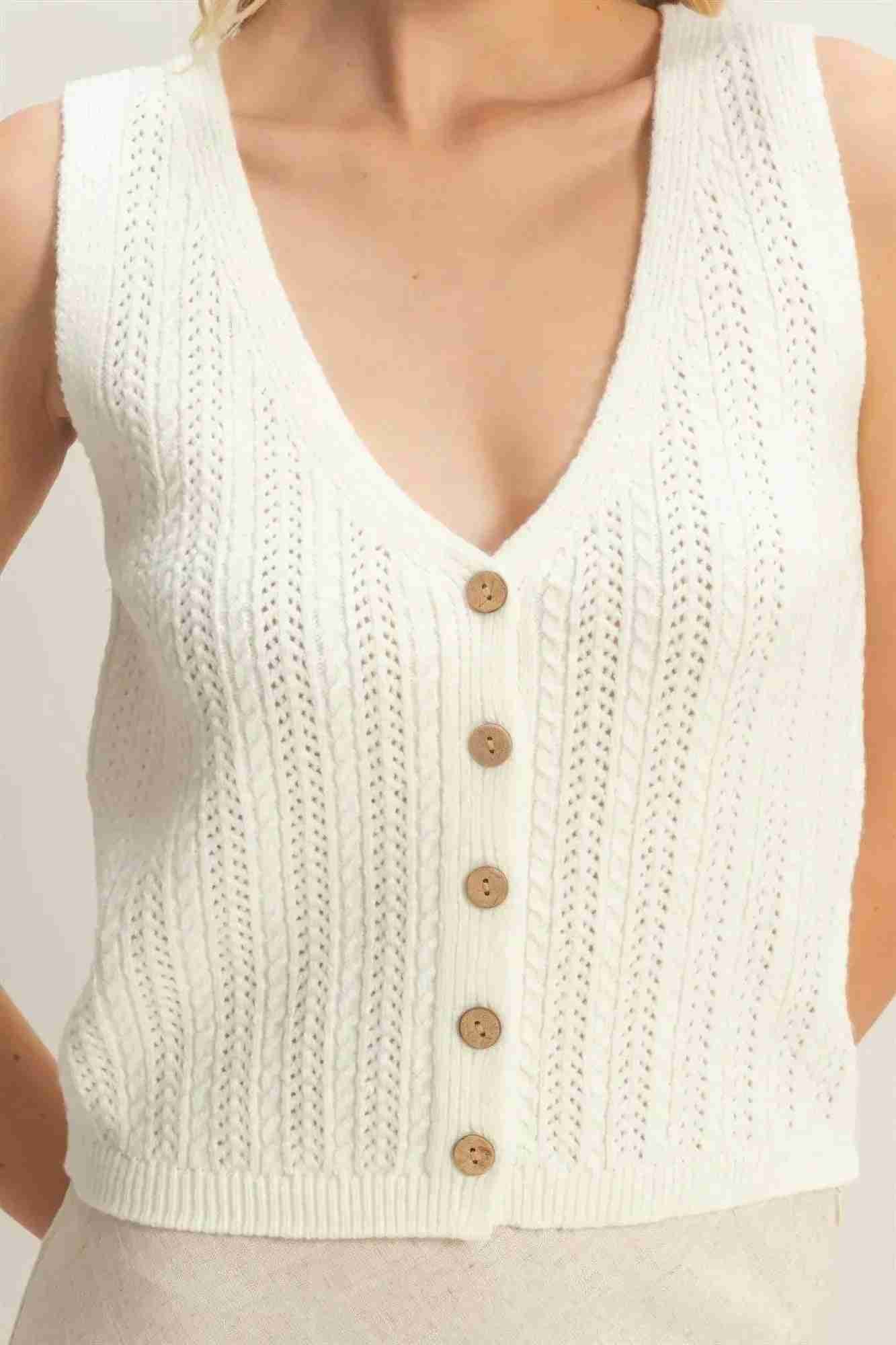 Débardeur Femme Col V Maille Côtelée - Coton Acrylique by CCWHOLESALECLOTHING