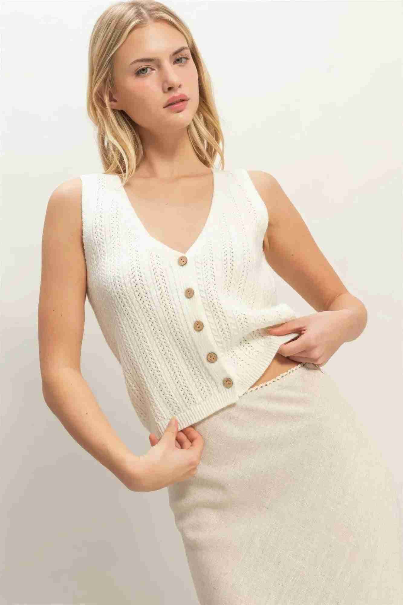 Débardeur Femme Col V Maille Côtelée - Coton Acrylique by CCWHOLESALECLOTHING