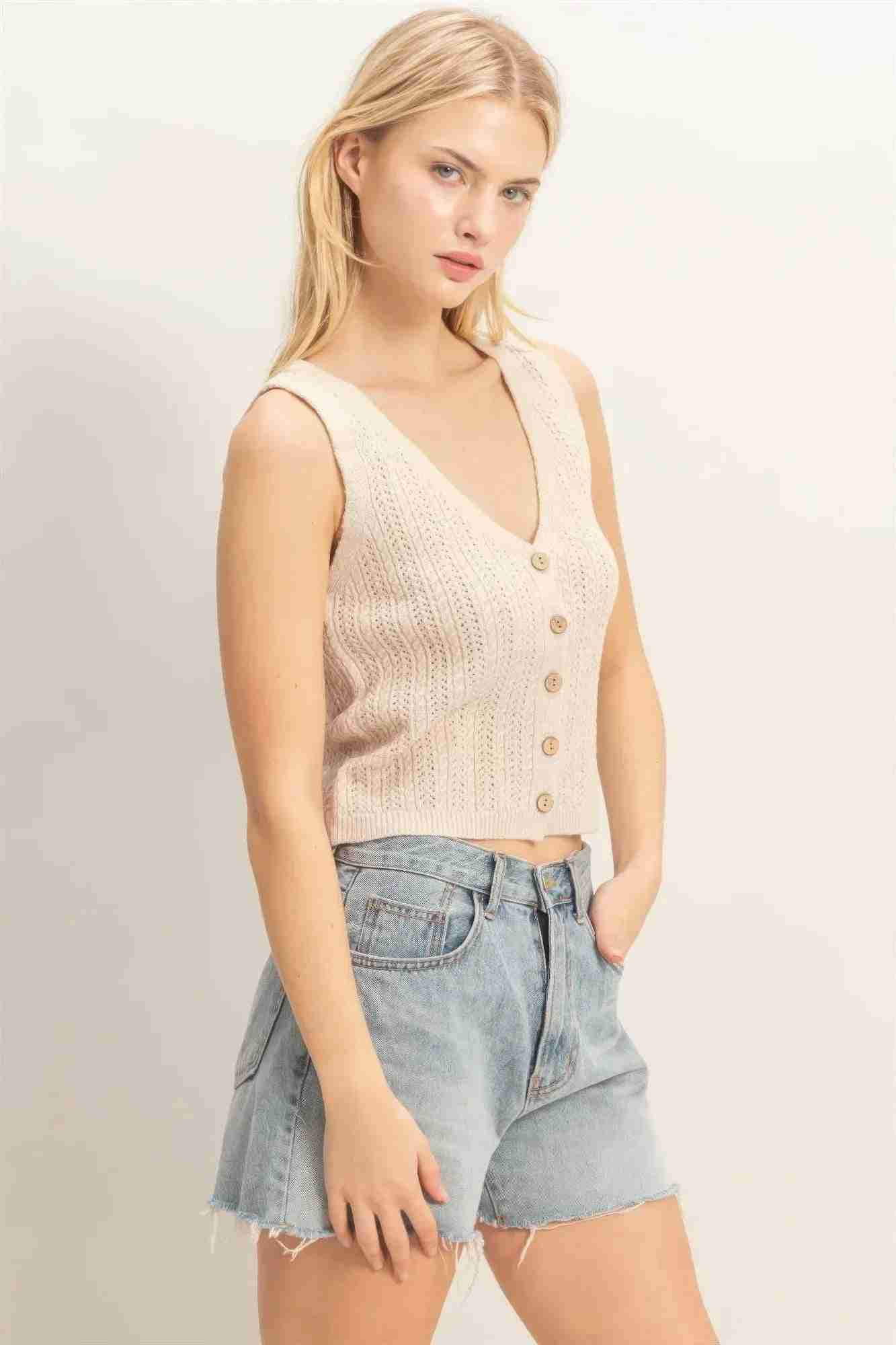 Débardeur Femme Col V Maille Côtelée - Coton Acrylique by CCWHOLESALECLOTHING