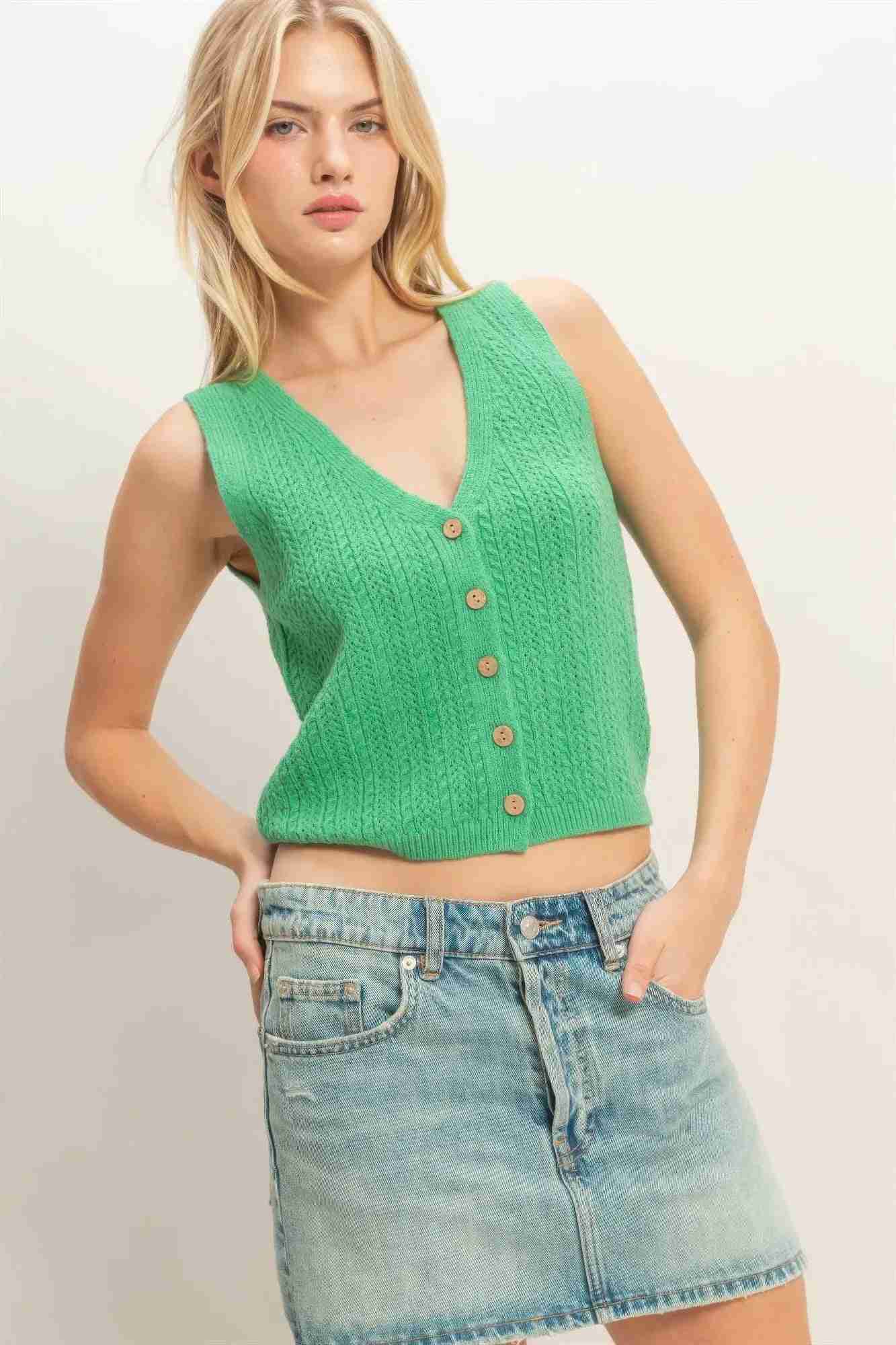 Débardeur Femme Col V Maille Côtelée - Coton Acrylique by CCWHOLESALECLOTHING