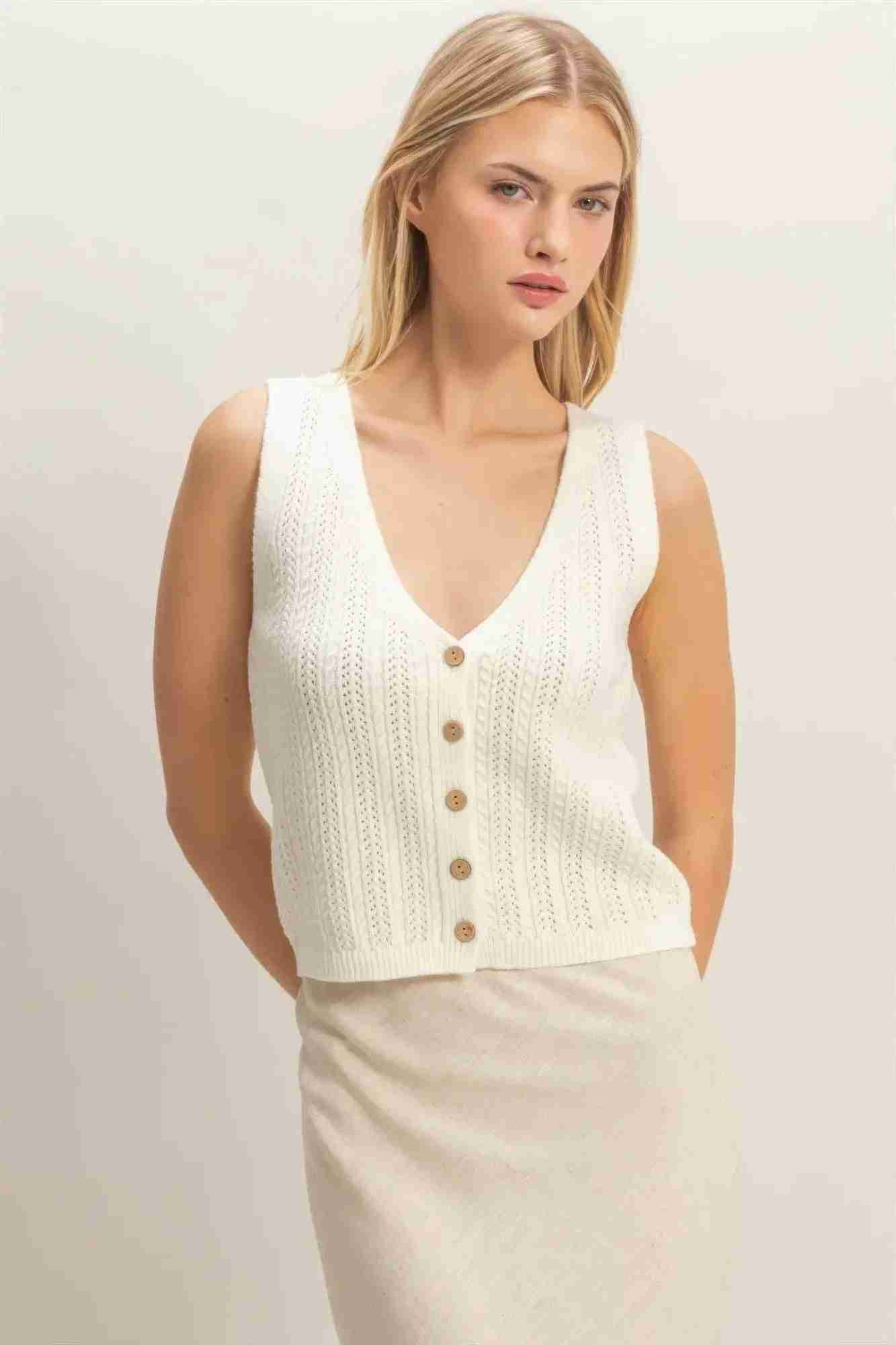 Débardeur Femme Col V Maille Côtelée - Coton Acrylique by CCWHOLESALECLOTHING