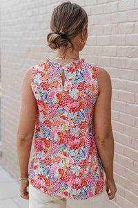 Débardeur femme sans manches motif floral multicolore, vue de dos