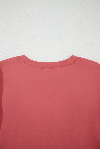 T-shirt rouge mineral uni au dos, col rond et couture d’épaule visibles