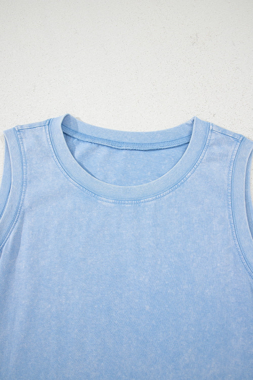 Robe mini sans manches bleue en coton, encolure ronde