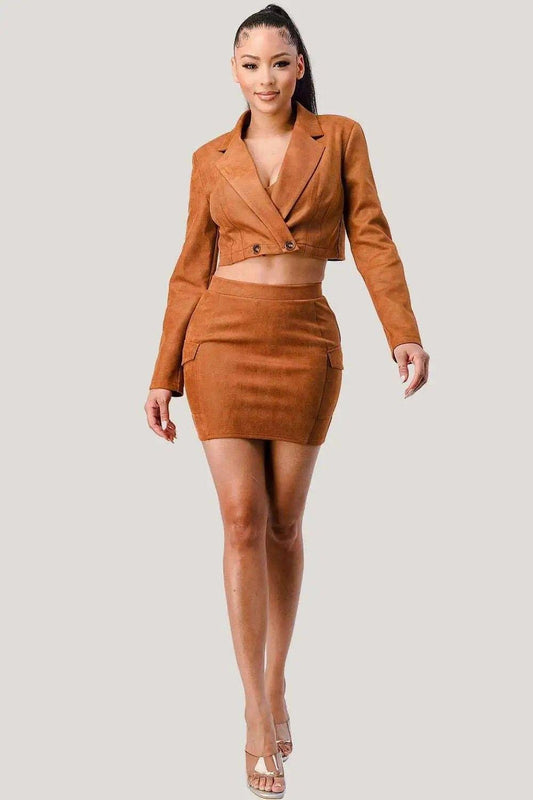 Diagonal Bralette With Cropped Blazer Jacket & Mini Skirt 3pcs Sets - Premium  - Shop now at Oléna-Fashion