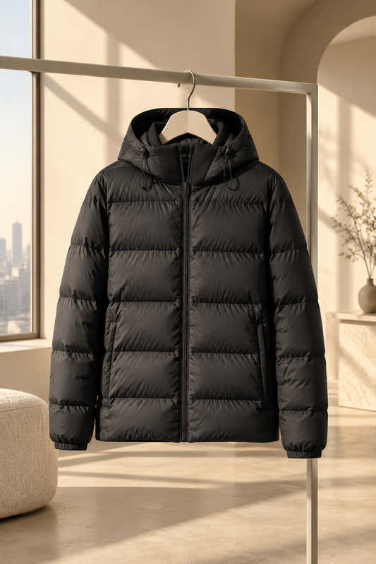 Doudoune légère noire femme à capuche, col montant et fermeture zippée – vue 11