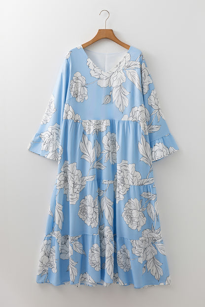 Robe Maxi Grande Taille Élégante Imprimé Floral