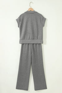 Ensemble détente femme gris: polo zippé dos et pantalon large
