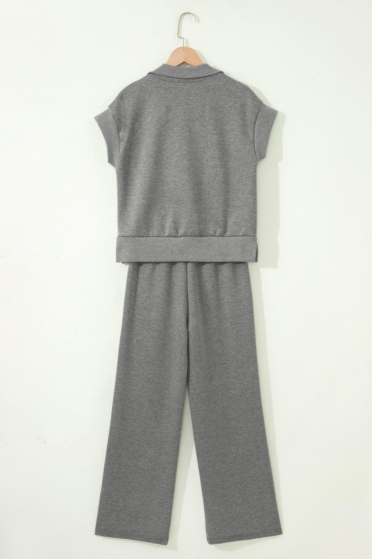 Ensemble détente femme gris: polo zippé dos et pantalon large