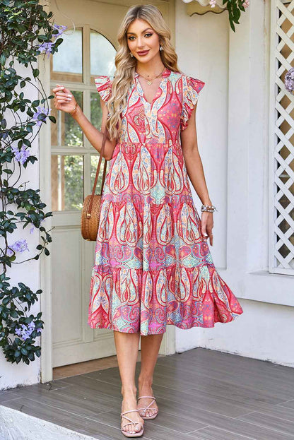 Robe Élégante Rose à Imprimé Paisley