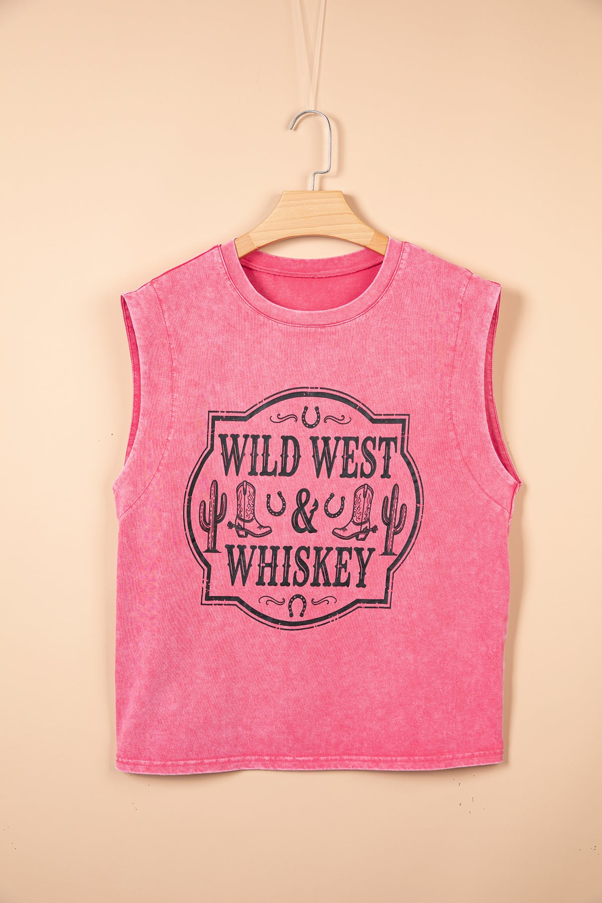 Débardeur femme rose sans manches avec imprimé Wild West & Whiskey