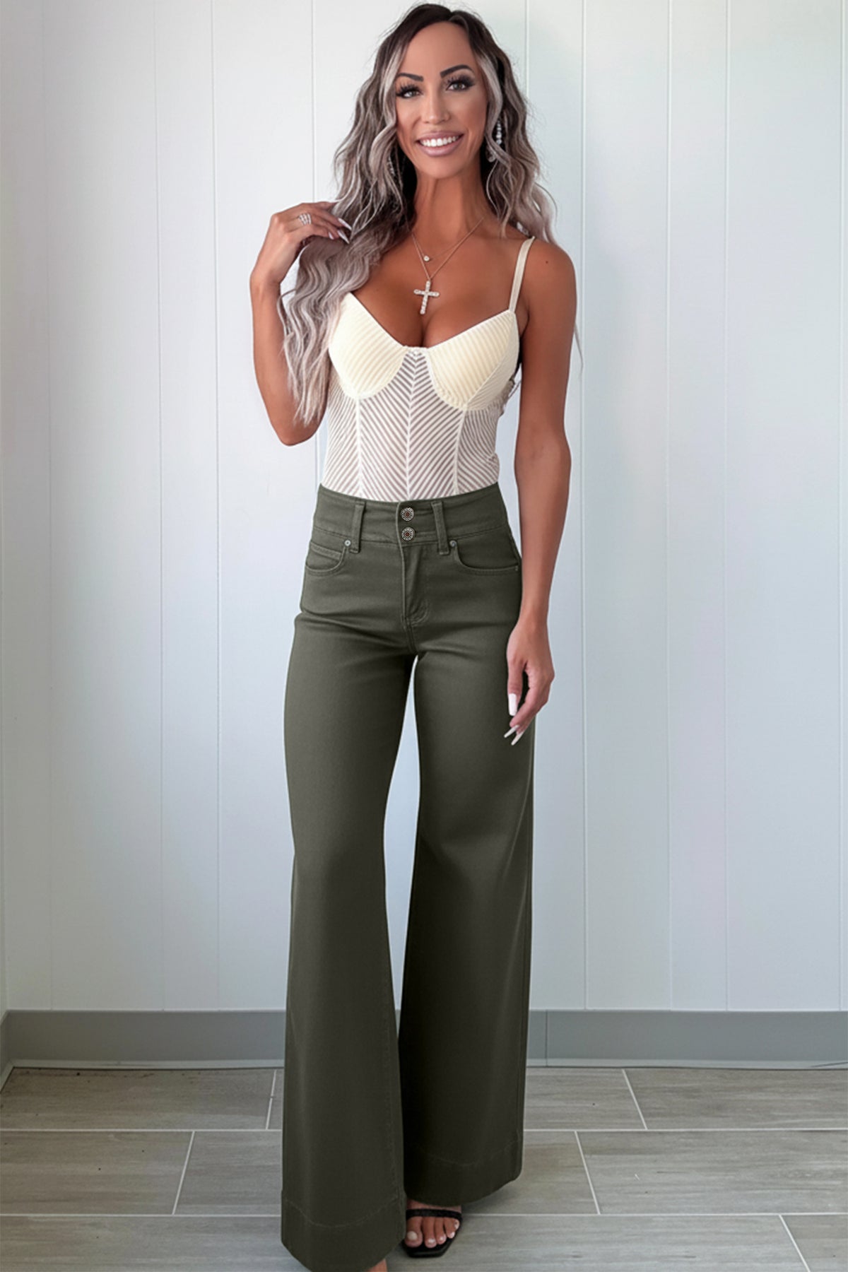 Jean Large Taille Haute Double Bouton – 4 Coloris