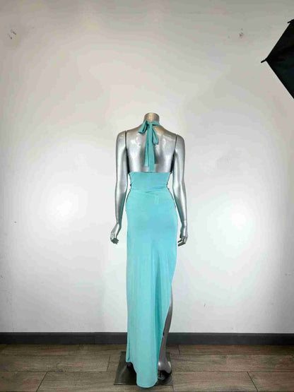 Ensemble Body Jupe Longue Aqua Col Licou – Fraîcheur Chic by CODIGO