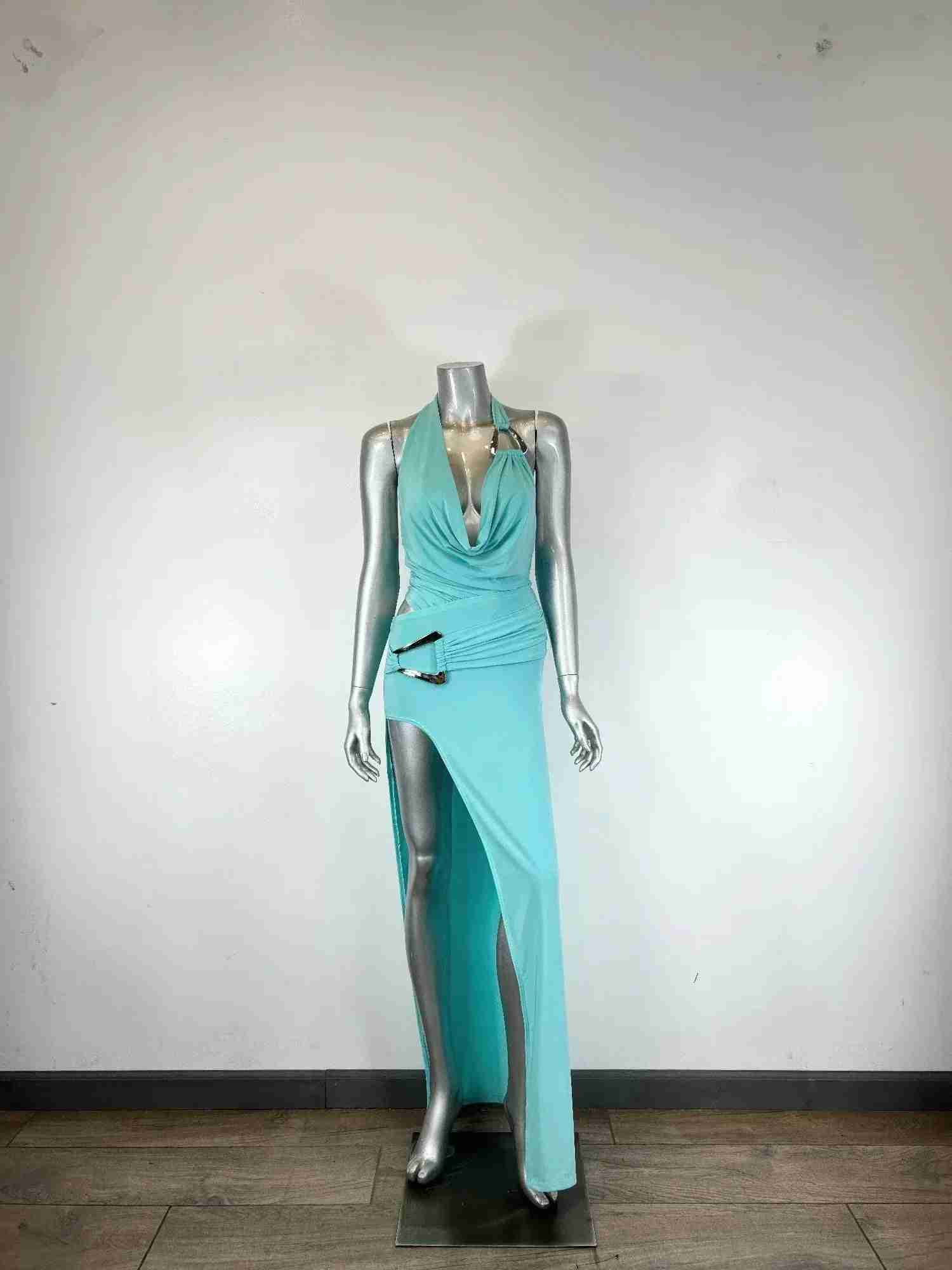 Ensemble Body Jupe Longue Aqua Col Licou – Fraîcheur Chic by CODIGO
