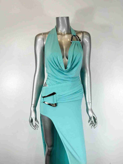 Ensemble Body Jupe Longue Aqua Col Licou – Fraîcheur Chic by CODIGO
