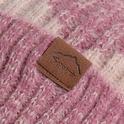 Ensemble bonnet et cache-cou en maille rose et beige pour femme – vue 1