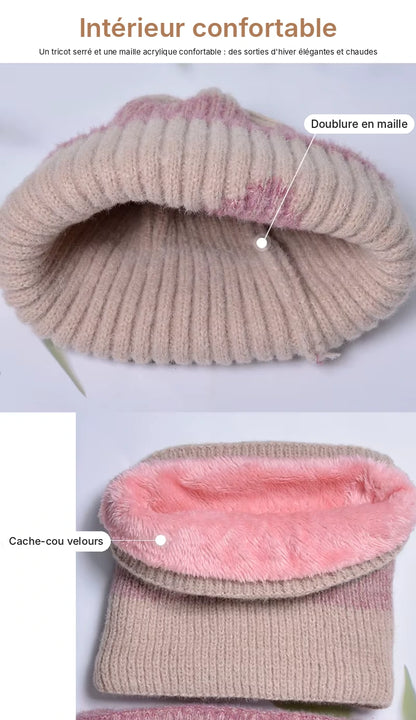 Women's Knit Beanie and Neck Warmer Set, Velvet-Lined