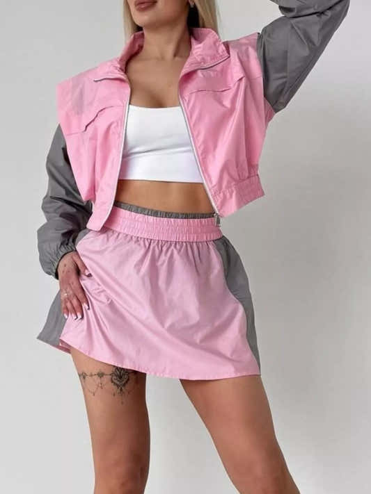Ensemble deux pièces veste courte zippée et jupe-short pour femme – vue 1