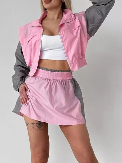 Ensemble deux pièces veste courte zippée et jupe-short pour femme – vue 1